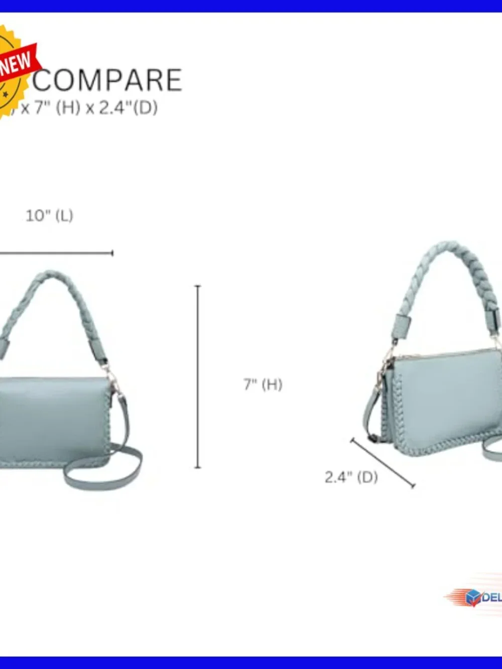 Vegan Leather Shoulder Bag Crossbody Purse with 2 Straps 3 Compartments
